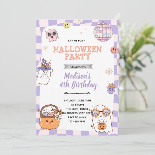 Groovy Halloween party uitnodiging (Staand voorkant)