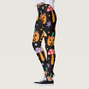 Groovy Halloween Pompoenen bloemen en paddenstoele Leggings