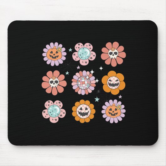 Groovy Halloween Smile Gezicht Disco Retro Pumpkin Muismat (Voorkant)