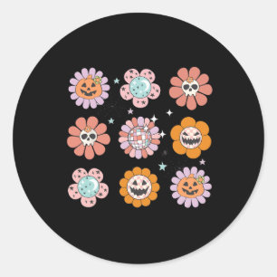 Groovy Halloween Smile Gezicht Disco Retro Pumpkin Ronde Sticker