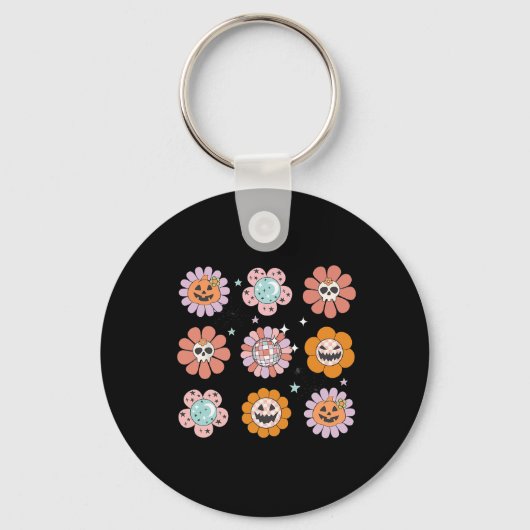 Groovy Halloween Smile Gezicht Disco Retro Pumpkin Sleutelhanger (Voorkant)
