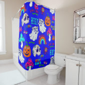 groovy halloween spooky disco creepy mushrooms douchegordijn (In situ)