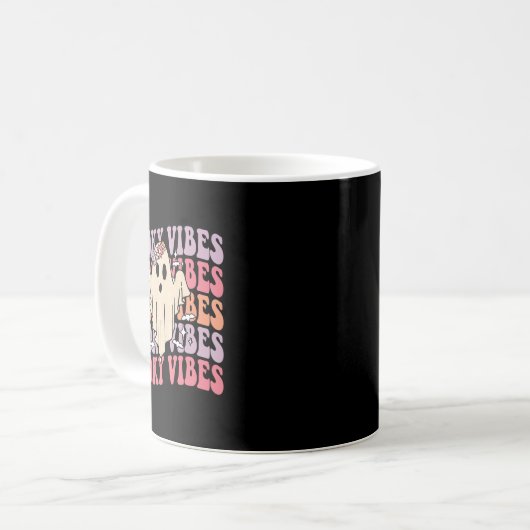 Groovy Halloween Spooky Vibes Retro Floral Ghost C Koffiemok (Voorkant links)