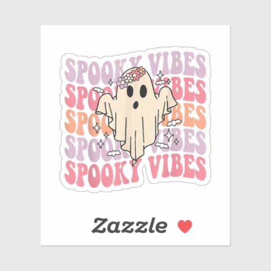 Groovy Halloween Spooky Vibes Retro Floral Ghost C Sticker (Vel)