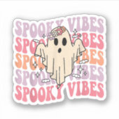 Groovy Halloween Spooky Vibes Retro Floral Ghost C Sticker (Voorkant)