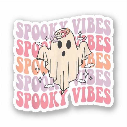 Groovy Halloween Spooky Vibes Retro Floral Ghost C Sticker (Voorkant)