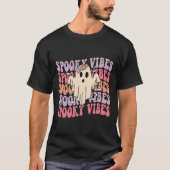 Groovy Halloween Spooky Vibes Retro Floral Ghost C T-shirt (Voorkant)