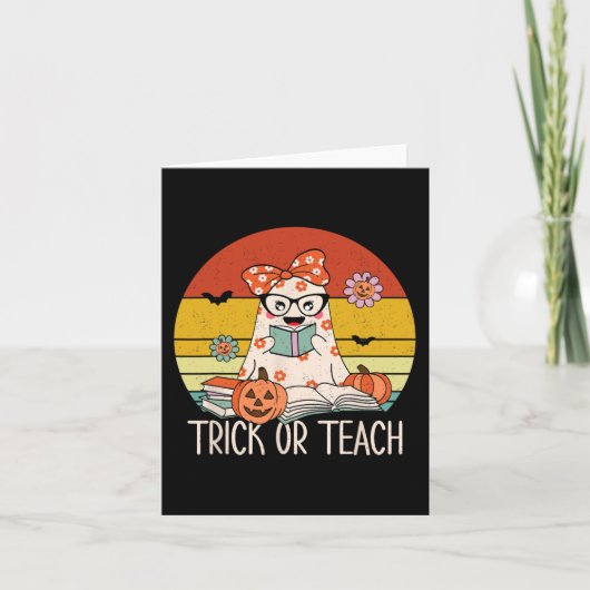 Groovy Halloween Trick of Teach Retro Floral Ghost Kaart (Voorkant)