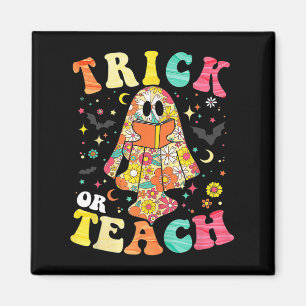 Groovy Halloween Trick of Teach Retro Floral Ghost Magneet