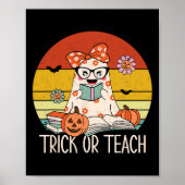 Groovy Halloween Trick of Teach Retro Floral Ghost Poster (Voorkant)