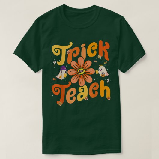 Groovy Halloween Trick of Teach Retro Floral Ghost T-shirt (Design voorkant)