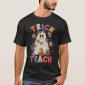 Groovy Halloween Trick of Teach Retro Floral Ghost T-shirt (Voorkant)