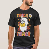 Groovy Halloween Trick of Teach Retro Floral Ghost T-shirt (Voorkant)