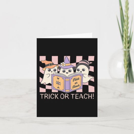 Groovy Halloween Trick of Teach Retro Ghost Teache Kaart (Voorkant)