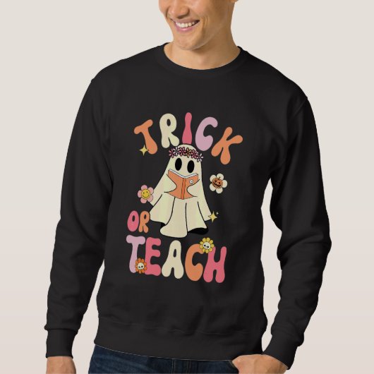 Groovy Halloween Trick Or Teach Retro Bloemig Spoo Trui (Voorkant)