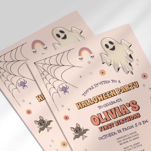 Groovy Halloween verjaardagsuitnodiging Kaart