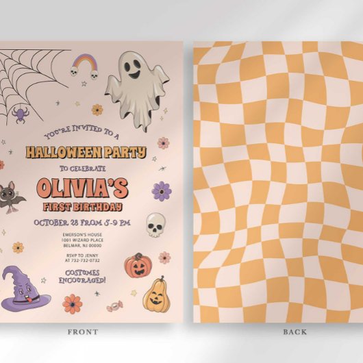 Groovy Halloween verjaardagsuitnodiging Kaart