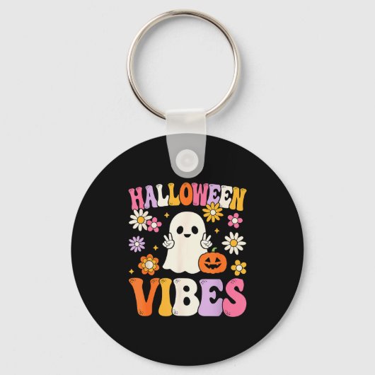 Groovy Halloween Vibes Costume Ghost Pumpkin  Sleutelhanger (Voorkant)