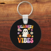 Groovy Halloween Vibes Costume Ghost Pumpkin  Sleutelhanger (Voorkant)