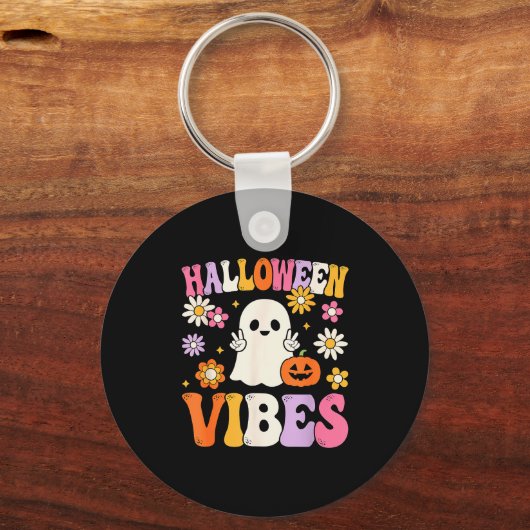 Groovy Halloween Vibes Costume Ghost Pumpkin  Sleutelhanger (Voorkant)