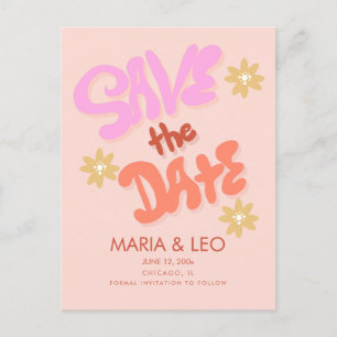 Groovy Hand Drawn Lettering Save the Date Briefkaart
