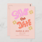 Groovy Hand Drawn Lettering Save the Date Briefkaart (Voorkant / Achterkant)