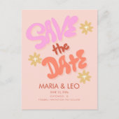 Groovy Hand Drawn Lettering Save the Date Briefkaart (Voorkant)