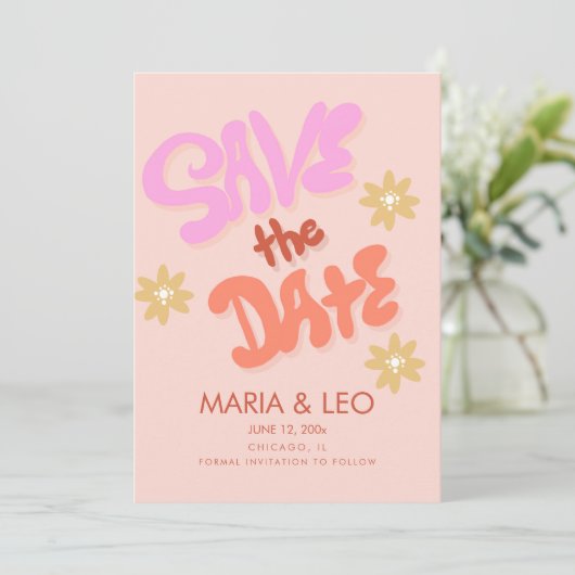 Groovy Hand Drawn Lettering Save the Date Kaart (Staand voorkant)