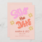 Groovy Hand Drawn Lettering Save the Date Kaart (Voorkant / Achterkant)