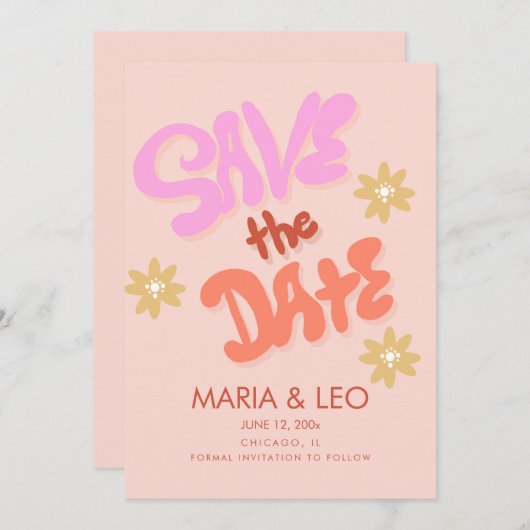 Groovy Hand Drawn Lettering Save the Date Kaart (Voorkant / Achterkant)