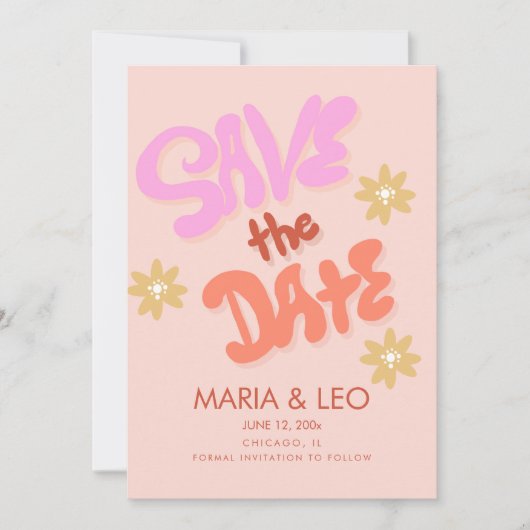 Groovy handgeschreven lettering save the date kaart (Voorkant)