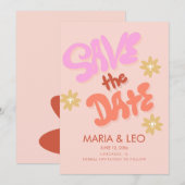 Groovy handgeschreven lettering save the date kaart (Voorkant / Achterkant)