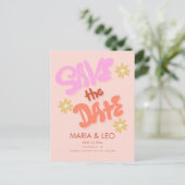 Groovy handgetekende lettering save the date briefkaart (Staand voorkant)