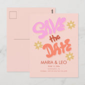 Groovy handgetekende lettering save the date briefkaart (Voorkant / Achterkant)