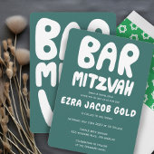 Groovy Handlettering Custom Bar Bnai Mitzvah Green Kaart