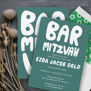 Groovy Handlettering Custom Bar Bnai Mitzvah Green Kaart