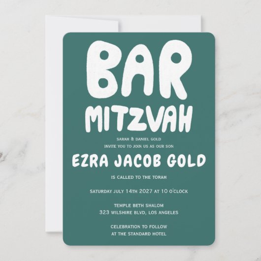 Groovy Handlettering Custom Bar Bnai Mitzvah Green Kaart (Voorkant)
