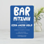 Groovy Handlettering Custom Bar Mitzvah Blauw Wit Kaart (Staand voorkant)