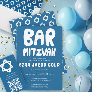 Groovy Handlettering Custom Bar Mitzvah Blauwe Ste Kaart