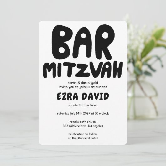 Groovy Handlettering Custom BAR Mitzvah Bold Stars Kaart (Staand voorkant)