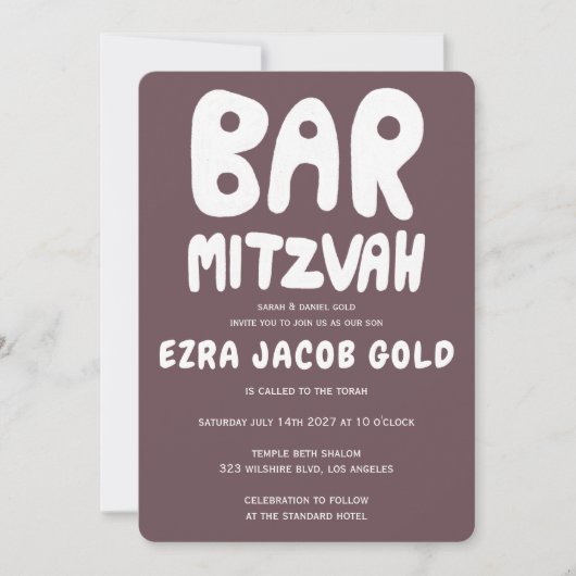 Groovy Handlettering Custom Bar Mitzvah Bourgogne Kaart (Voorkant)