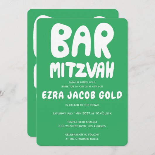 Groovy Handlettering Custom Bar Mitzvah Green Kaart (Voorkant / Achterkant)