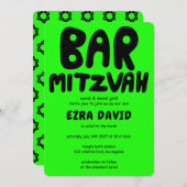 Groovy Handlettering Custom BAR Mitzvah Neon Stars Kaart (Voorkant / Achterkant)