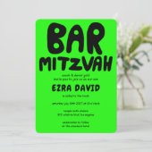 Groovy Handlettering Custom BAR Mitzvah Neon Stars Kaart (Staand voorkant)