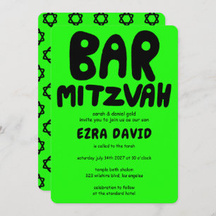 Groovy Handlettering Custom BAR Mitzvah Neon Stars Kaart