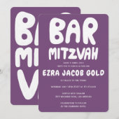 Groovy Handlettering Custom Bar Mitzvah Paarse Kaart (Voorkant / Achterkant)