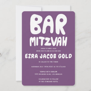 Groovy Handlettering Custom Bar Mitzvah Paarse Kaart