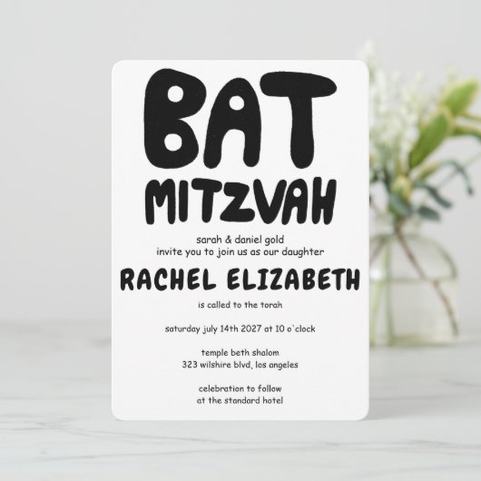 Groovy Handlettering Custom Bat Mitzvah Bold Stars Kaart (Staand voorkant)