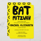 Groovy Handlettering Custom Bat Mitzvah Bold Stars Kaart (Voorkant / Achterkant)