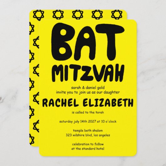 Groovy Handlettering Custom Bat Mitzvah Bold Stars Kaart (Voorkant / Achterkant)